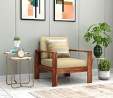 ONIJA Sofa for Home - 1 Seater Sofa Wooden - Sheesham Wood Single Seater Couch for Office - Solid Wood Sofa Set for Livingroom - Couch for Bedroom - HONEY FINISH